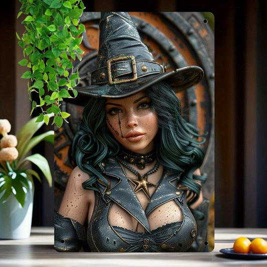 Steampunk Witch Wall Sign Gothic Witch Metal Sign Halloween Wall Decor-MoonChildWorld
