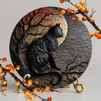 Moonlit Black Cat Metal Sign Occult Cat Gothic Metal Sign-MoonChildWorld