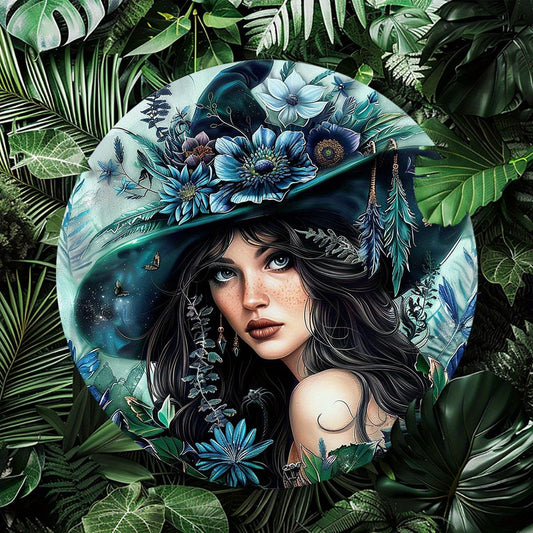 Blue Floral Witch Metal Sign Occult Wall Sign-MoonChildWorld