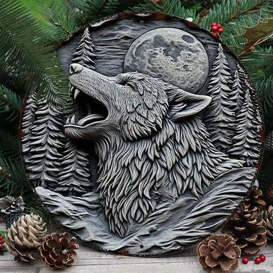 Moon Wolf Metal Sign Spirit Wolf Home Decor-MoonChildWorld
