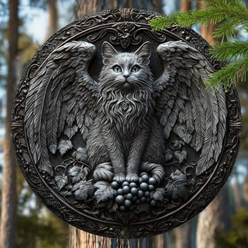 Black Cat Winged Wall Art Gothic Cat Metal Sign for Halloween-MoonChildWorld
