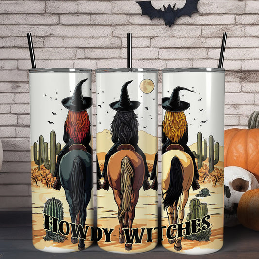 Howdy Witches Skinny Tumbler with Lid and Straw