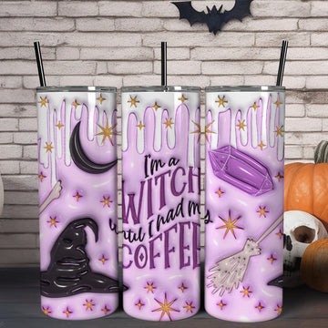 Witch Coffee Skinny Tumbler with Lid and Straw-MoonChildWorld