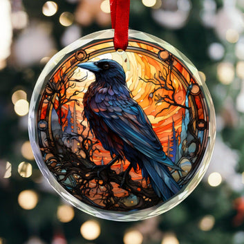 Black Raven Ornament Gothic Crow Glass Christmas Ornament-MoonChildWorld