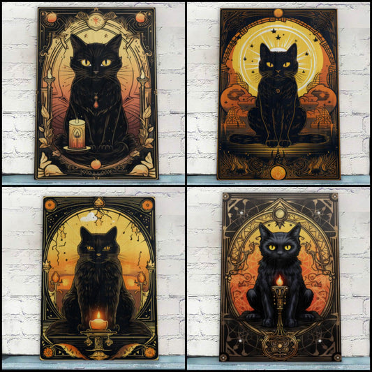 Black Cat Gothic Wood Print Tarot Card Art