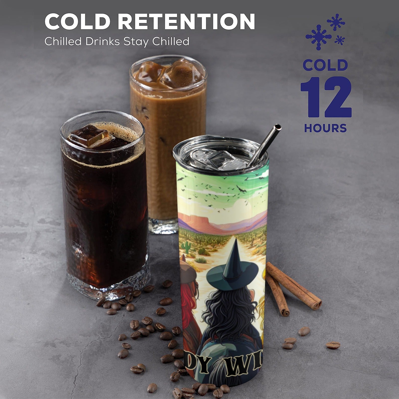 Howdy Witches Skinny Tumbler with Lid and Straw-MoonChildWorld