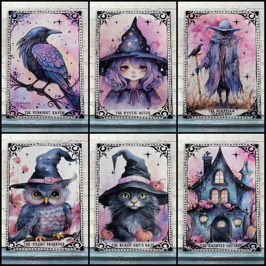 Pastel Halloween Wood Print Witchy Tarot Card Art