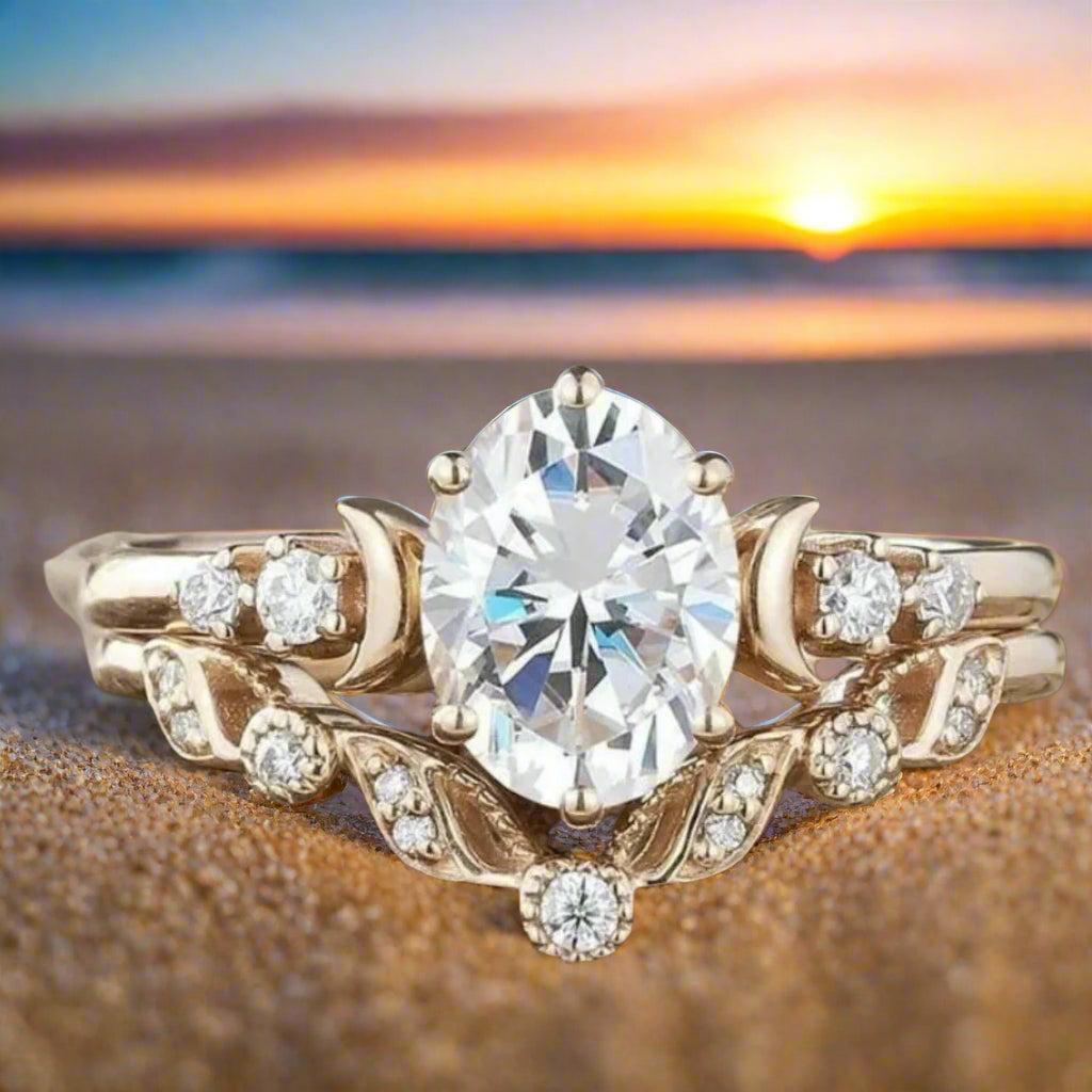 White Stone Wicca Triple Moon Ring Witch Jewelry-MoonChildWorld