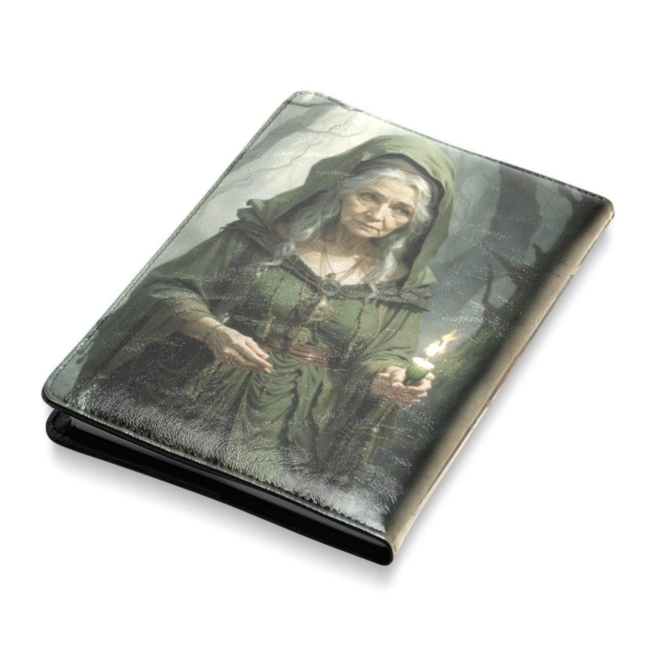 Vintage green witch Leather Notebook A5-MoonChildWorld