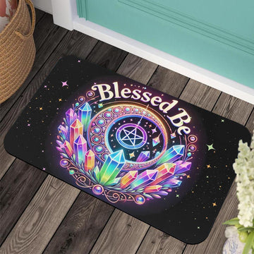 Blessed Be Crystal Moon Pentacle Wiccan Doormat for Pagan Decor-MoonChildWorld