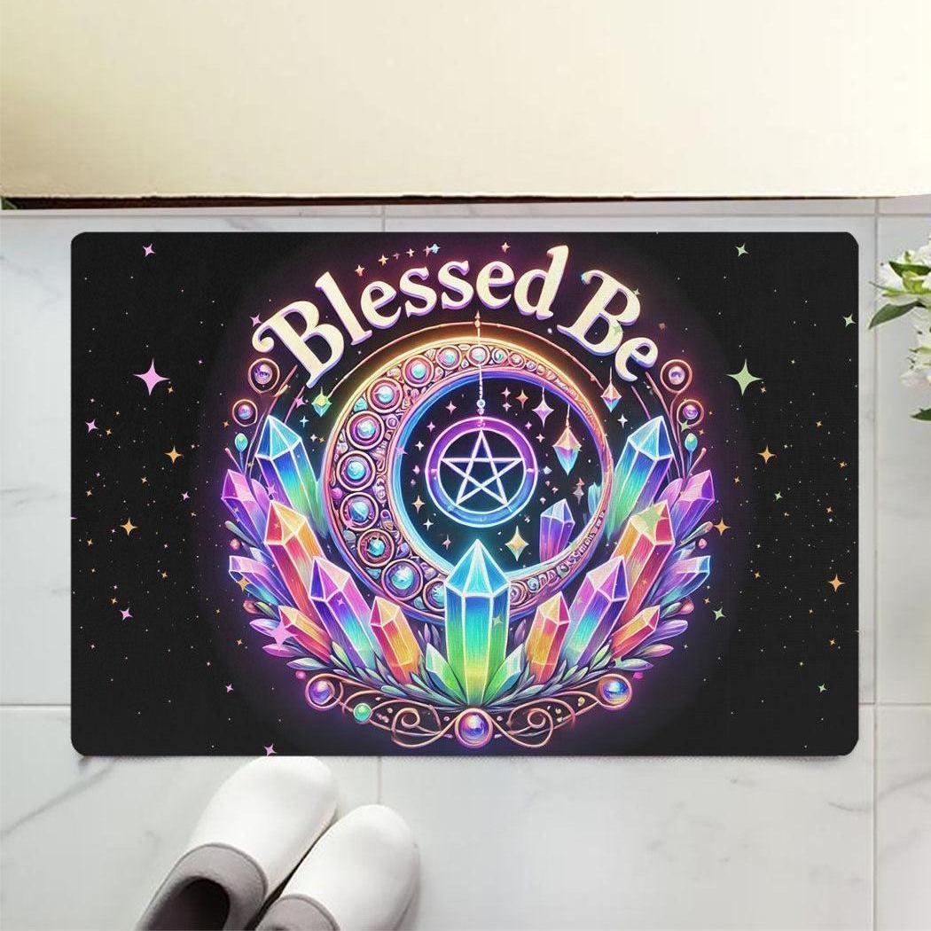 Blessed Be Crystal Moon Pentacle Wiccan Doormat for Pagan Decor-MoonChildWorld