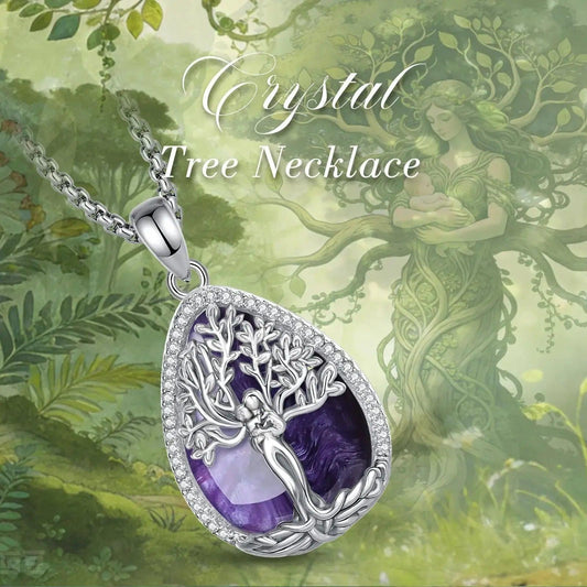925 Silver Amethyst Tree of Life Necklace Pagan Goddess Healing Stone Pendant Spiritual Jewelry Mother’s Day Gift-MoonChildWorld