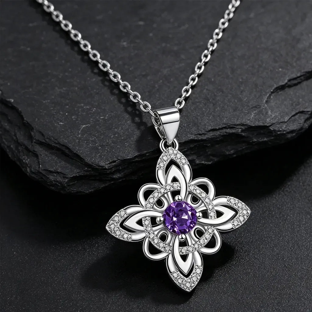 925 Silver Birthstone Witch Knot Necklace Celtic Protection Amulet for Wiccan & Pagan-MoonChildWorld