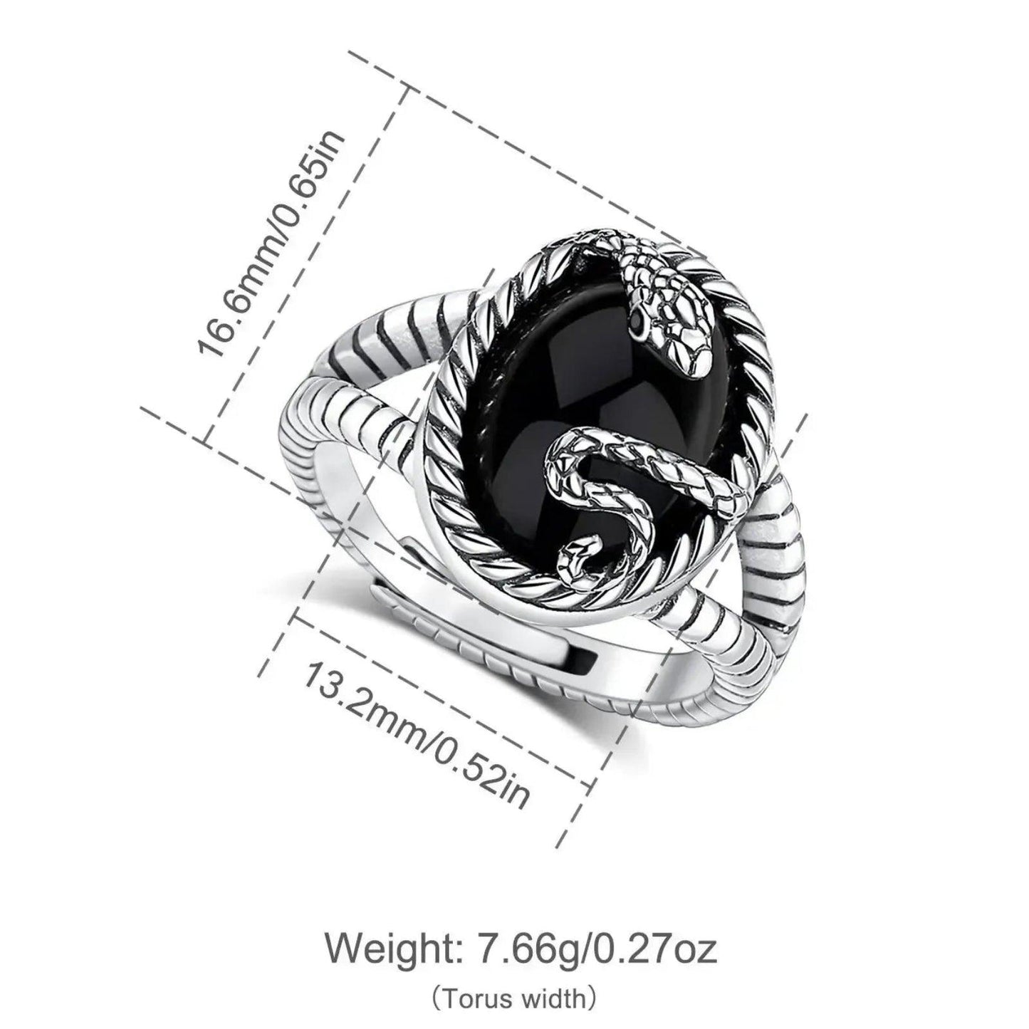 925 Silver Black Obsidian Witchy Snake Ring Gothic Jewelry-MoonChildWorld
