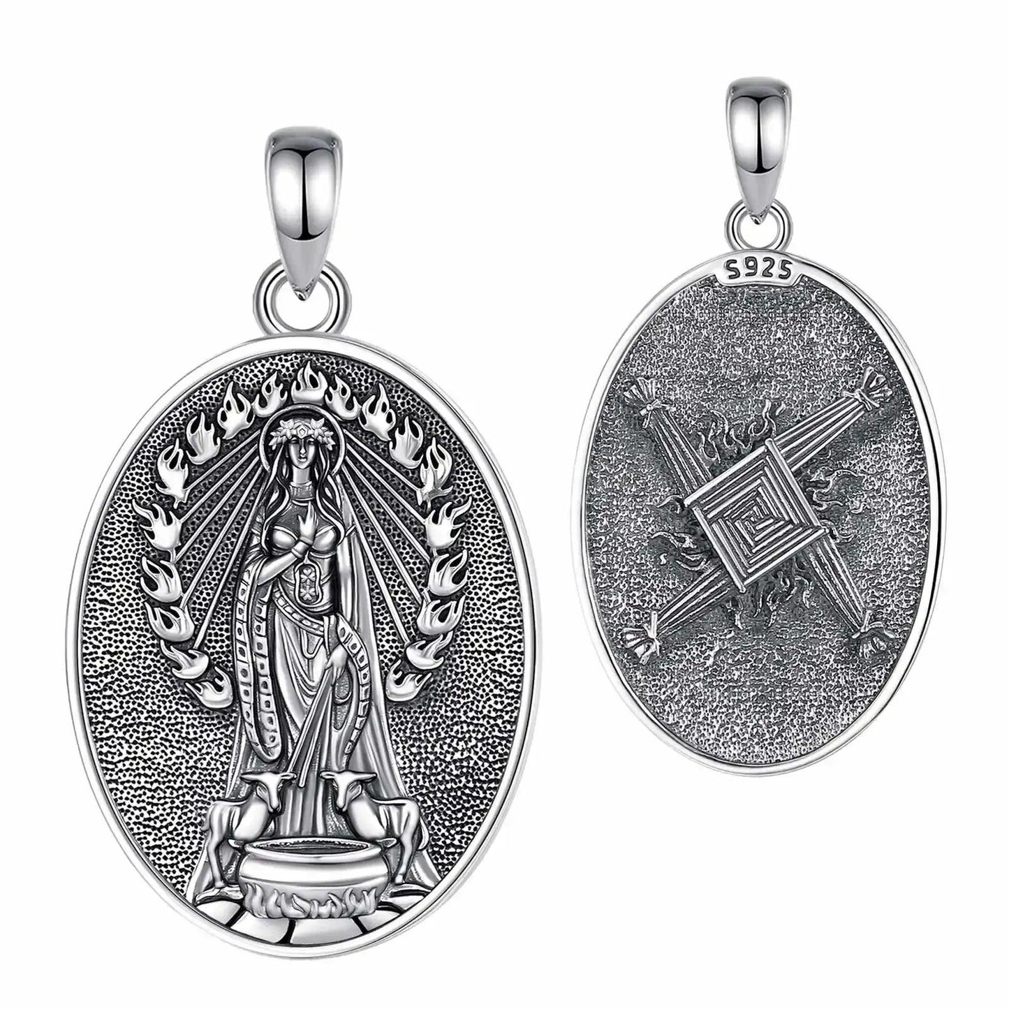 925 Silver Brigid Goddess Necklace Brigid’s Cross Celtic Fire Pendant Wicca Pagan Spiritual Jewelry-MoonChildWorld