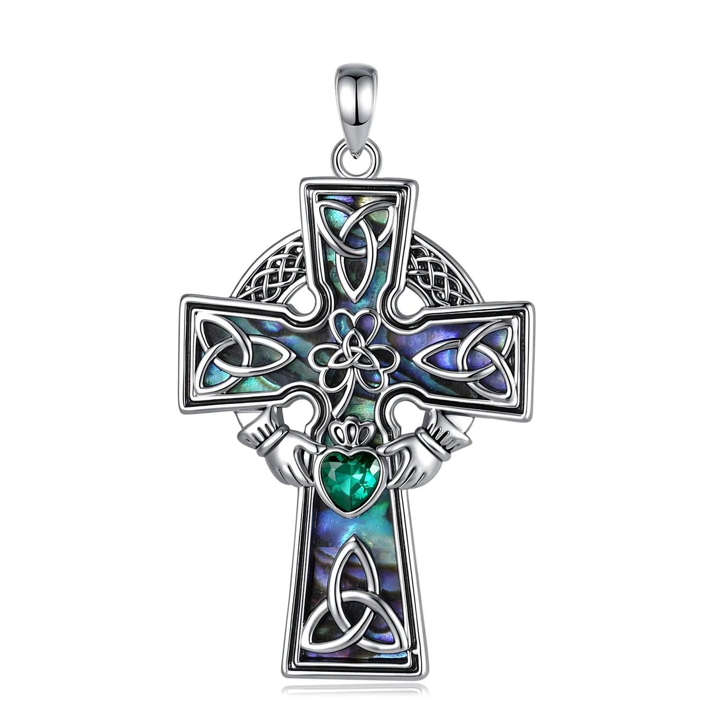 925 Silver Celtic Brigid's Cross Necklace โ Abalone Shell Irish Spiritual Pendant-MoonChildWorld