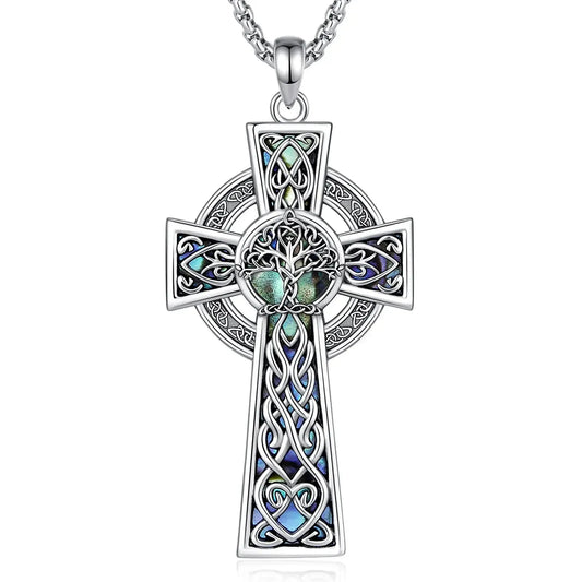 Cross pendant with iridescent inlay on white
