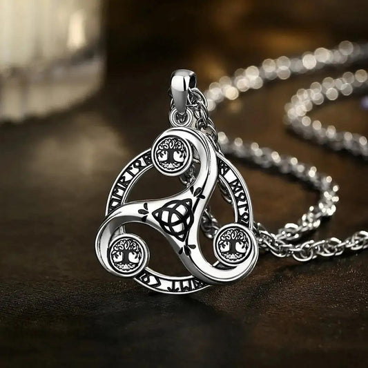 925 Silver Celtic Knot Spiral Triquetra Necklace Viking Runes Necklace Wicca Pagan Jewelry-MoonChildWorld