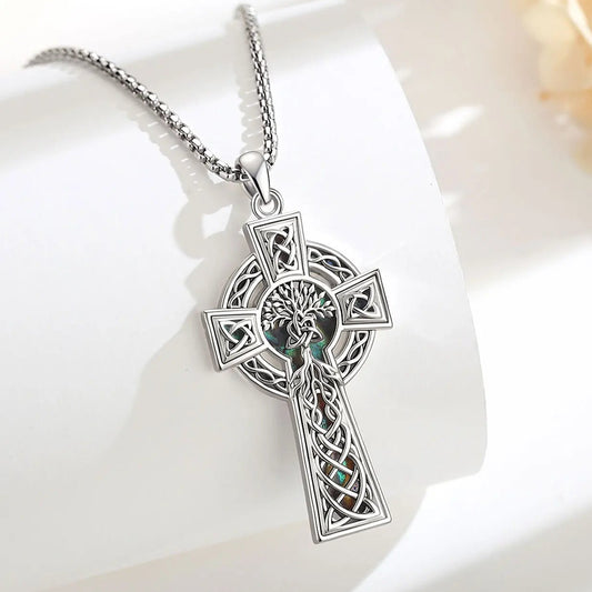 Celtic Tree of Life Cross Necklace – worn around neck