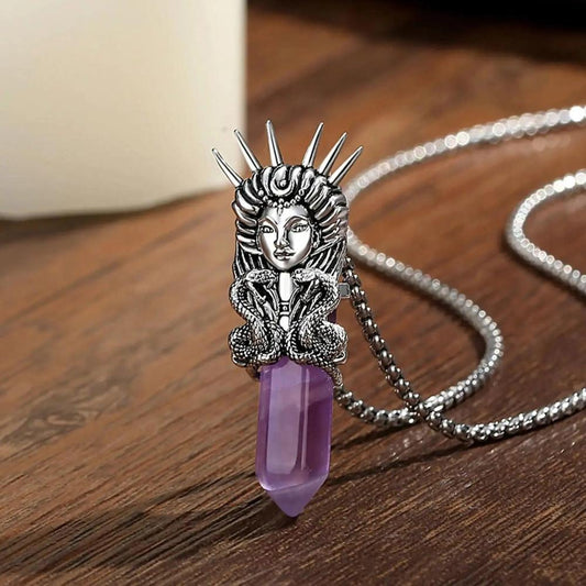 925 Silver Hecate Goddess Pendant Amethyst Greek Goddess Necklace Spiritual Amulet Wicca Pagan Jewelry-MoonChildWorld