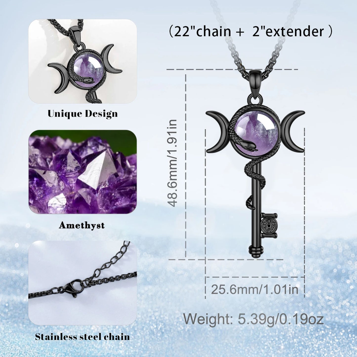 Amethyst Hecate necklace – witchcraft protection amulet side view