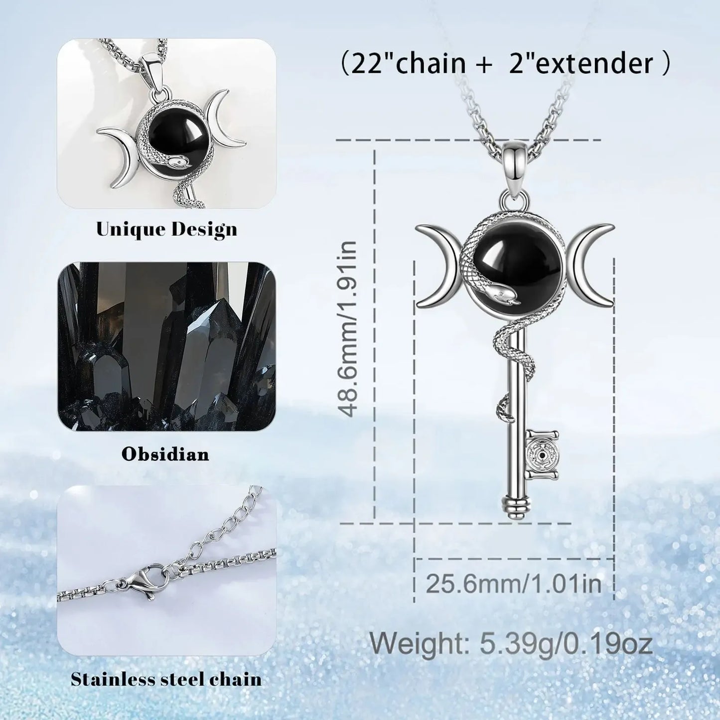 Obsidian Hecate necklace – witchcraft protection amulet side view