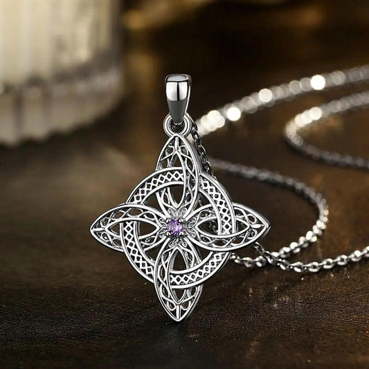 925 Silver Magic Witch Knot Zirconia Pendant Irish Celtic Knot Lucky Amulet Necklace Wicca Pagan Jewelry-MoonChildWorld