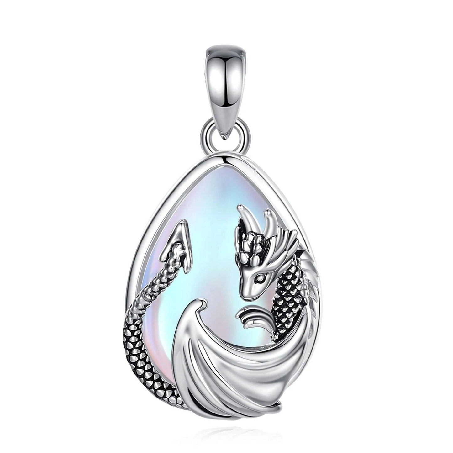 925 Silver Moonstone Dragon Necklace Energy Healing Crystal Stone Pendant Mystic Pagan Jewelry Spiritual Gift-MoonChildWorld