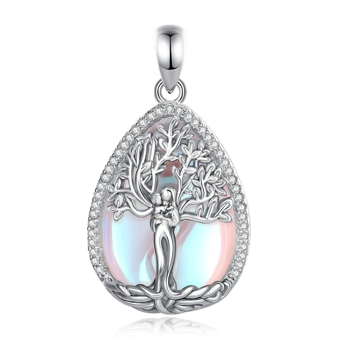 925 Silver Moonstone Tree of Life Necklace Pagan Goddess Healing Stone Crystal Pendant Spiritual Jewelry Mother’s Day Gift-MoonChildWorld