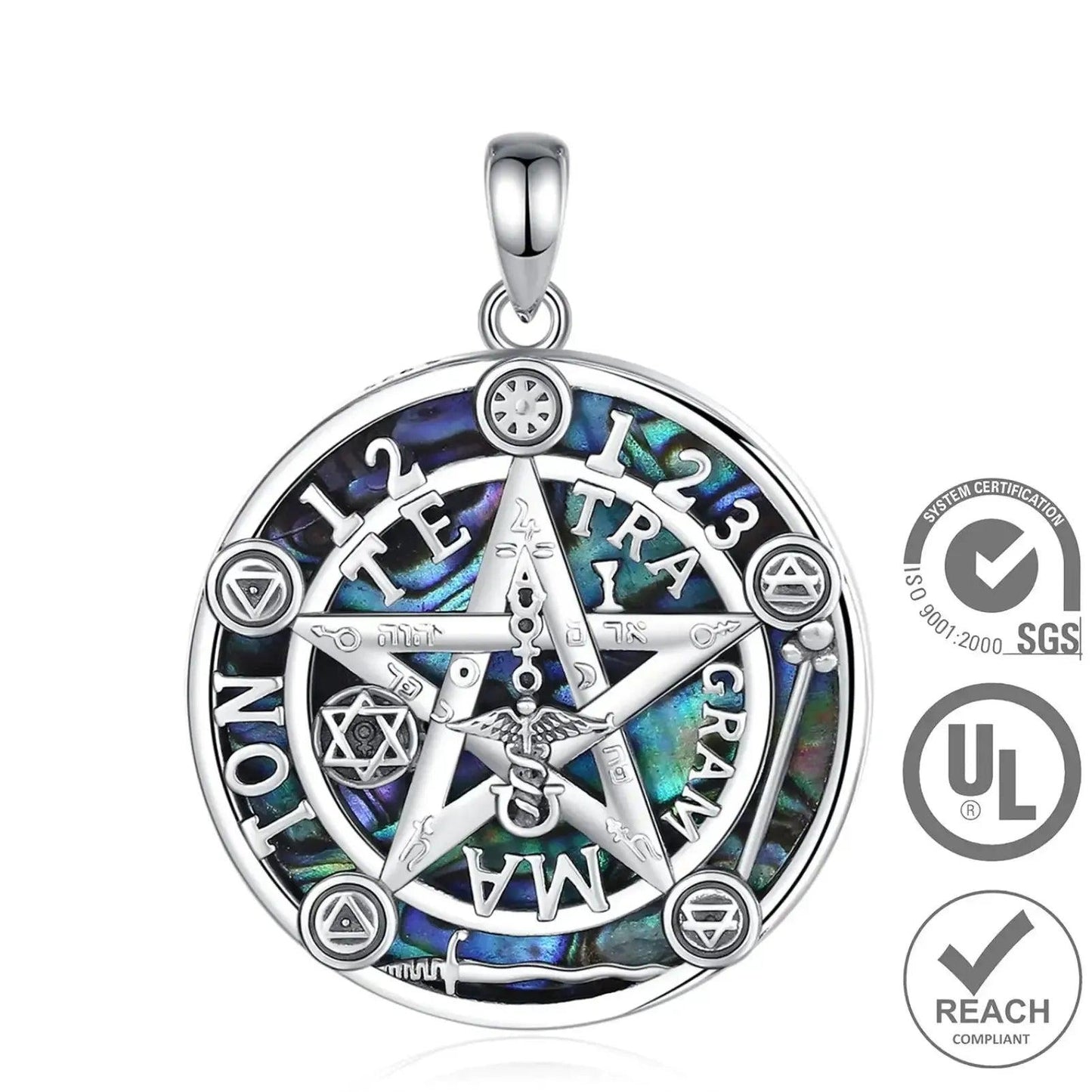 925 Silver Pentagram Necklace Natural Abalone Guardian Star Tetragrammaton Pendant Wicca Pagan Jewelry-MoonChildWorld