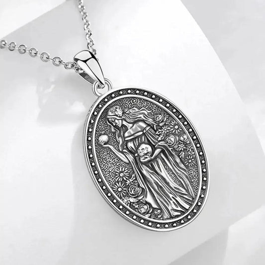 925 Silver Dark Goddess Persephone Necklace Pomegranate Skull Greek Mythology Necklace Wicca Pagan Jewelry-MoonChildWorld