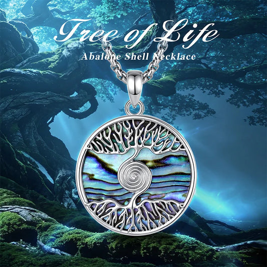 Tree of Life Spiral Abalone Shell Necklace – back view