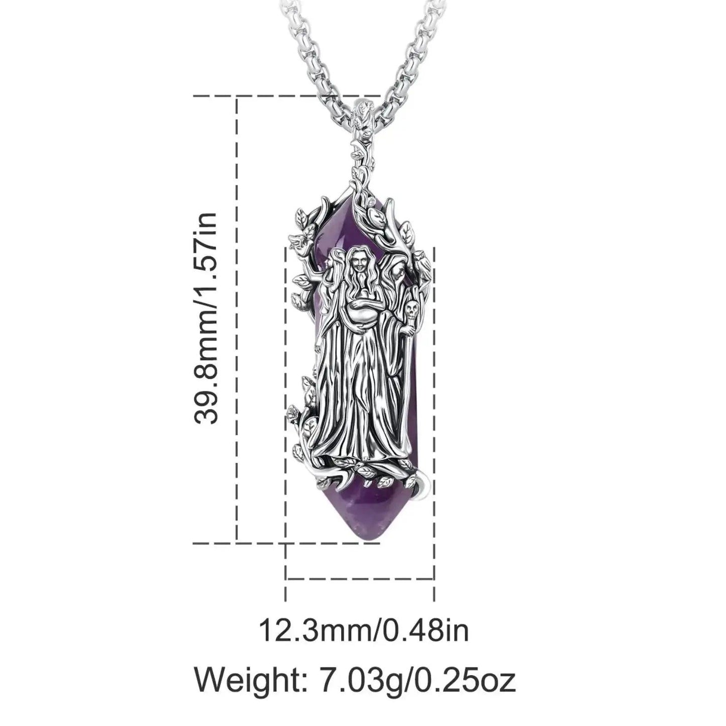 925 Silver Triple Moon Goddess Necklace Natural Amethyst & Obsidian Hecate Goddess Pendant Wicca Pagan Jewelry-MoonChildWorld