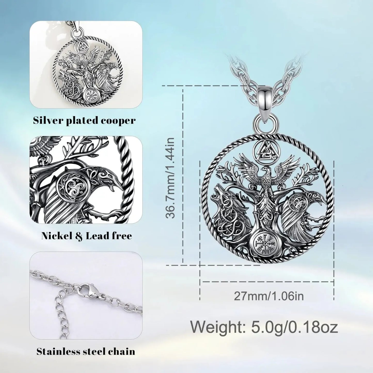 Raven wolf phoenix compass pendant close-up โ Norse Pagan Eudora spiritual amulet necklace