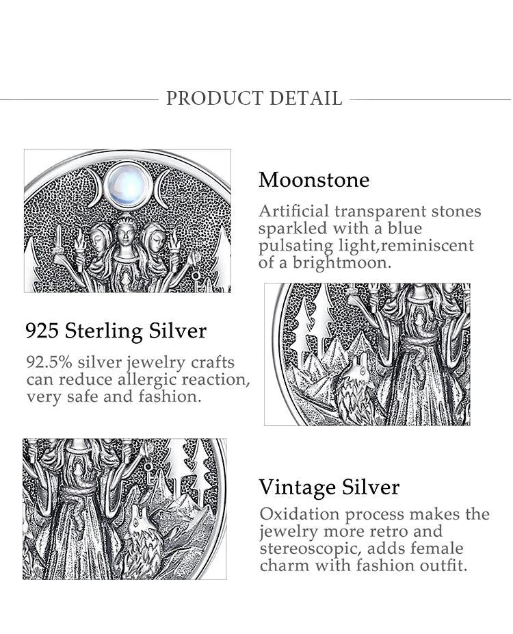 925 Silver Wicca Triple Moon Goddess Necklace Hecate Goddess Necklace Pagan Triple Goddess Jewelry-MoonChildWorld