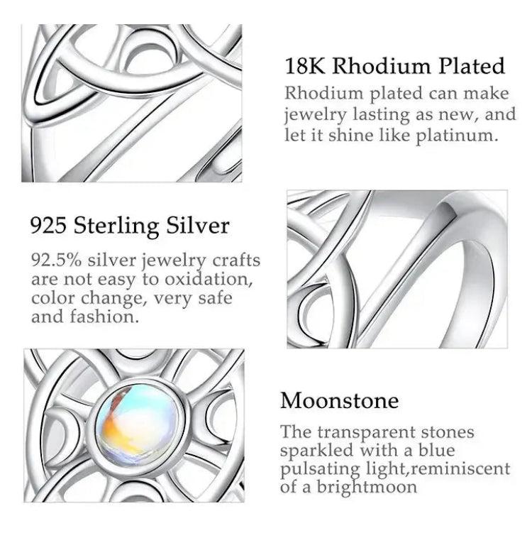 925 Silver Witchcraft Celtic Knot Adjustable Ring Moonstone Triple Moon Ring Wicca Jewelry-MoonChildWorld