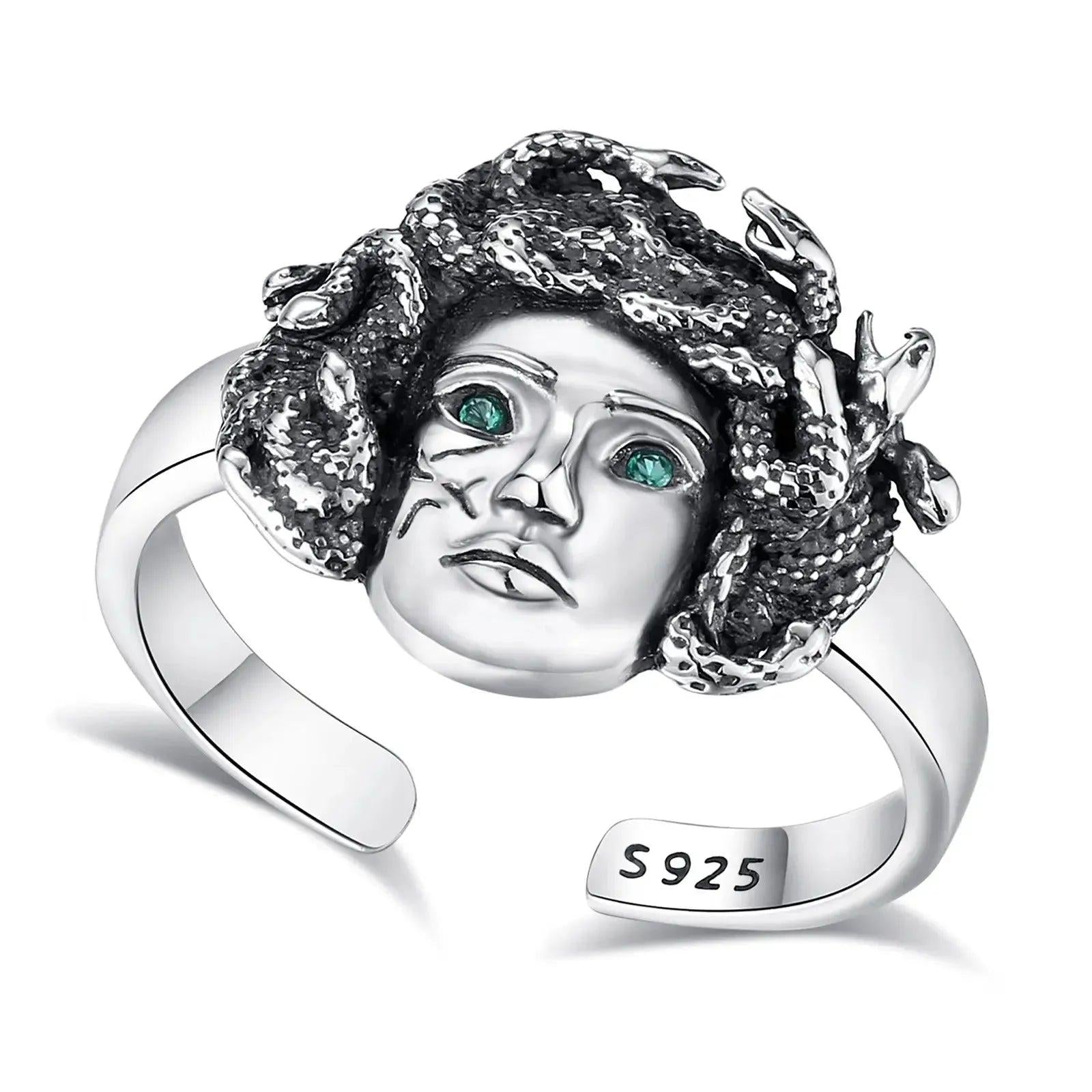 925 Sterling Silver Adjustable Medusa Ring Snake Hair Witchy Ring
