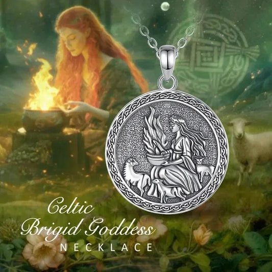 925 Sterling Silver Brigid Goddess Pendant Brigid's Cross Celtic Fire Amulet Necklace Wicca Pagan Jewelry-MoonChildWorld