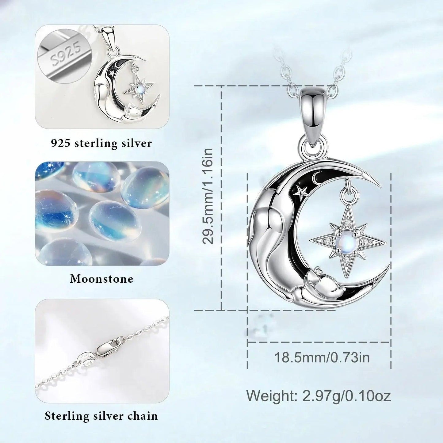 925 Sterling Silver Celestial Moon Cat Necklace for Witches & Wiccans-MoonChildWorld
