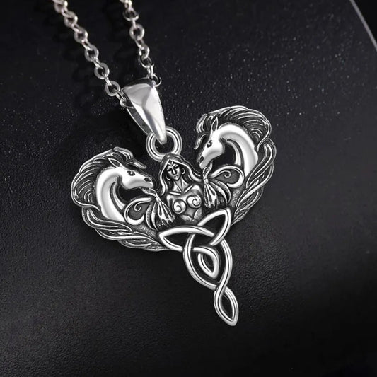 925 Sterling Silver Celtic Horse Pendant Wiccan Goddess Trinity Knot Necklace Pagan Spiritual Jewelry-MoonChildWorld