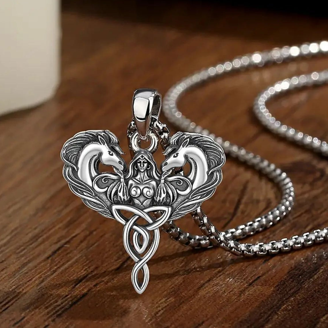 925 Sterling Silver Celtic Horse Pendant Wiccan Goddess Trinity Knot Necklace Pagan Spiritual Jewelry-MoonChildWorld