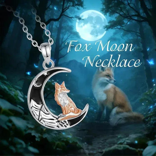 925 Sterling Silver Crescent Moon Fox Necklace Wicca Pagan Jewelry-MoonChildWorld