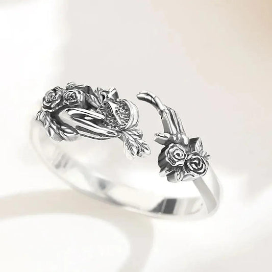925 Sterling Silver Dark Goddess Persephone Adjustable Ring Pomegranate Skull Ring Greek Mythology Wicca Jewelry-MoonChildWorld