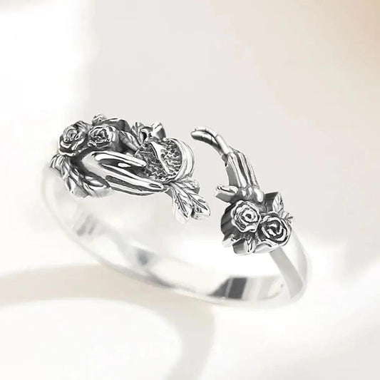 925 Sterling Silver Dark Goddess Persephone Adjustable Ring Pomegranate Skull Ring Greek Mythology Wicca Jewelry-MoonChildWorld