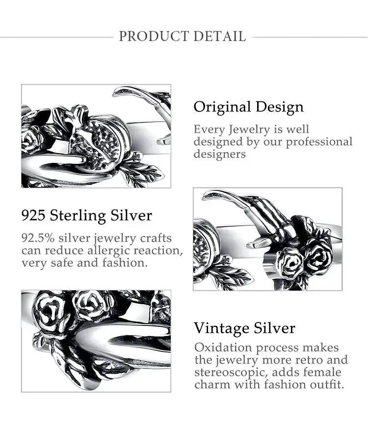 925 Sterling Silver Dark Goddess Persephone Adjustable Ring Pomegranate Skull Ring Greek Mythology Wicca Jewelry-MoonChildWorld