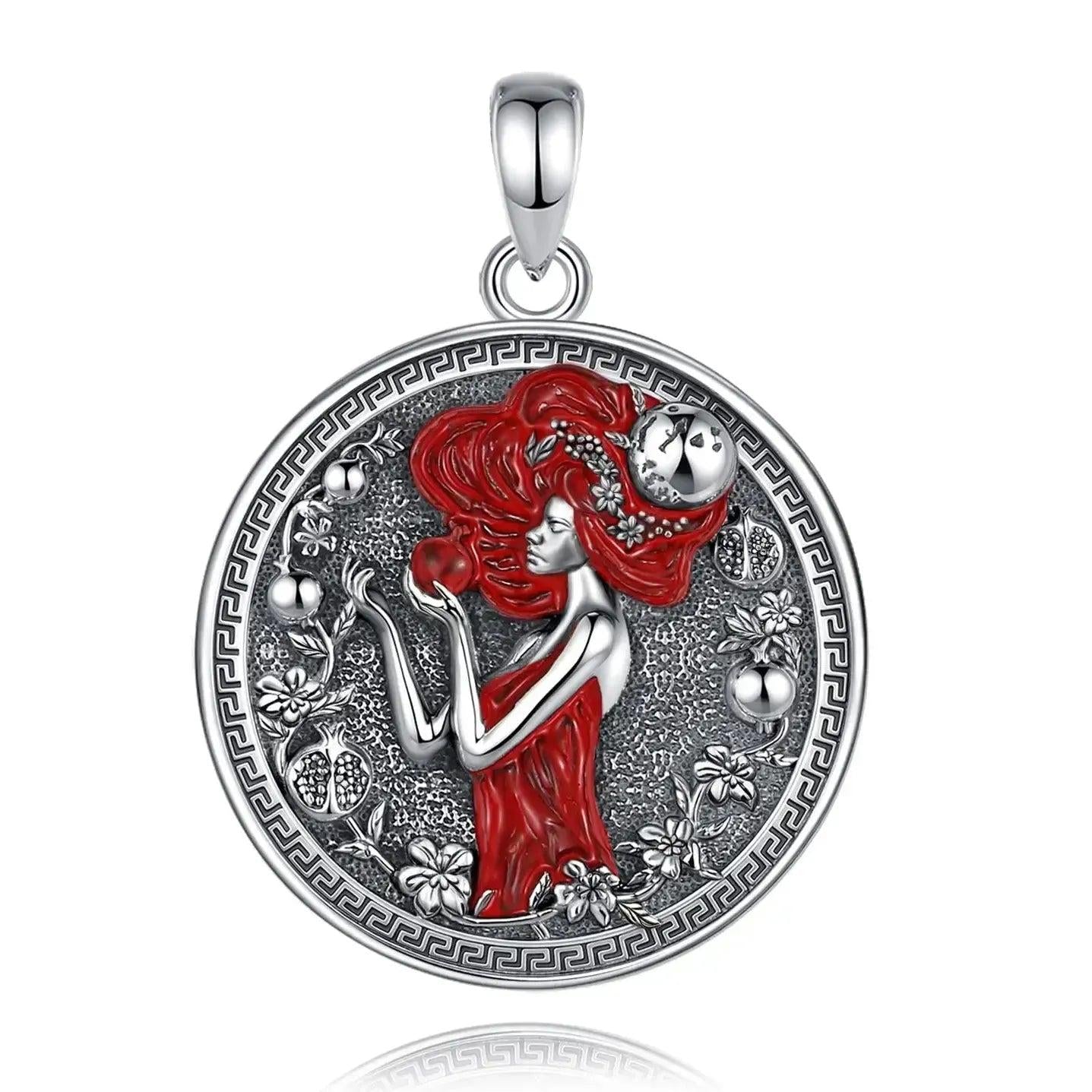 925 Sterling Silver Dark Goddess Persephone Necklace Pomegranate Skull Pendant Greek Mythology Jewelry-MoonChildWorld