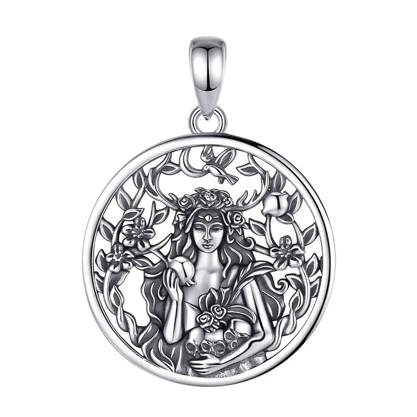 925 Sterling Silver Dark Goddess Persephone Necklace Pomegranate Skull Pendant Greek Mythology Pagan Jewelry-MoonChildWorld