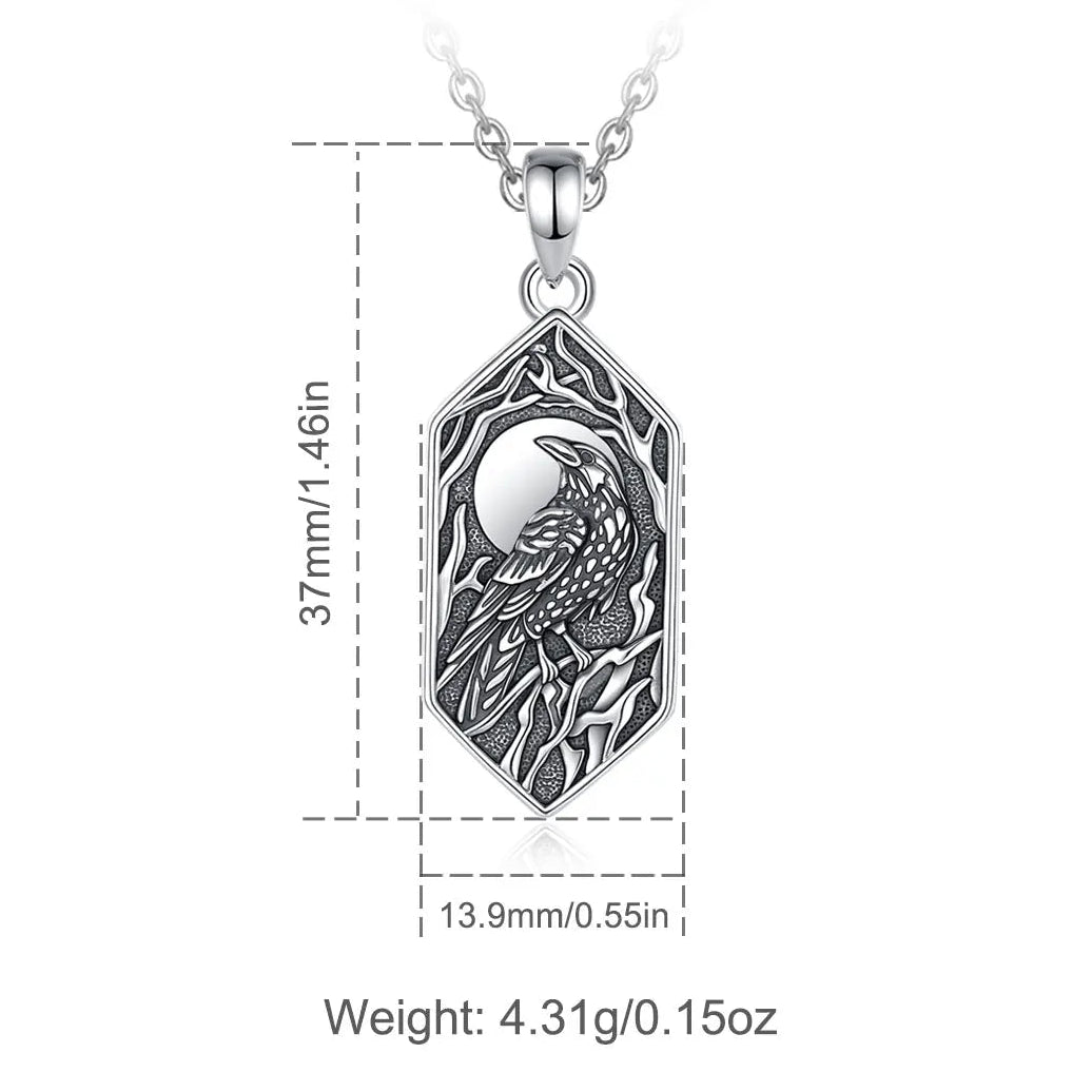 925 Sterling Silver Gothic Raven Necklace Viking Moon Crow Pendant Witch Amulet Nordic Mythological Jewelry-MoonChildWorld