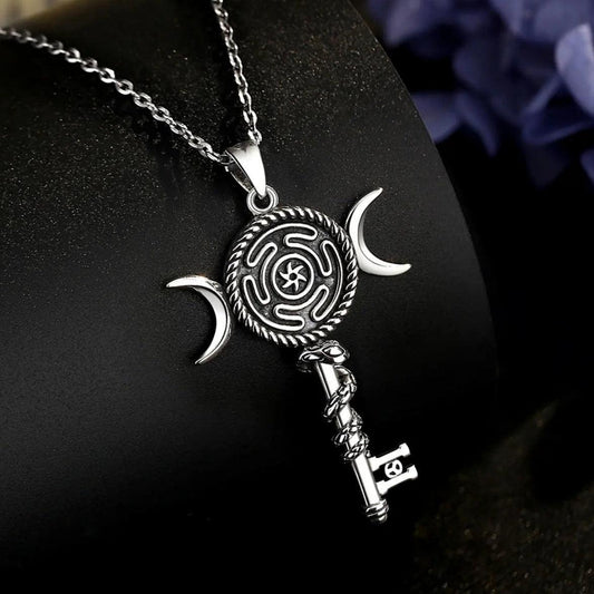 925 Sterling Silver Hecate Wheel Necklace - Wicca Triple Moon Goddess Necklace Witch Jewelry-MoonChildWorld