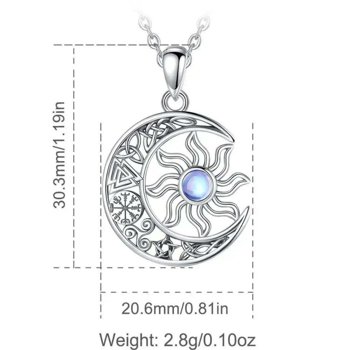 925 Sterling Silver Moonstone Viking Sun and Moon Necklace with Pagan Celtic Knot Symbols Wiccan Jewelry-MoonChildWorld